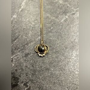 Gold Tone Pendant Necklace | Faux Stone & Rhinestone Detail | Elegant